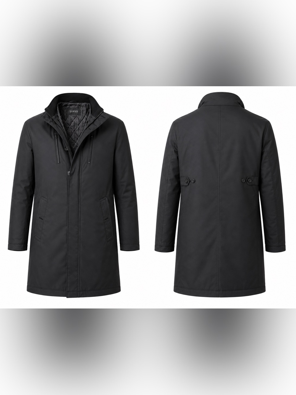 Sanyo Men's Black Quilted-Lined Trench Coat XL